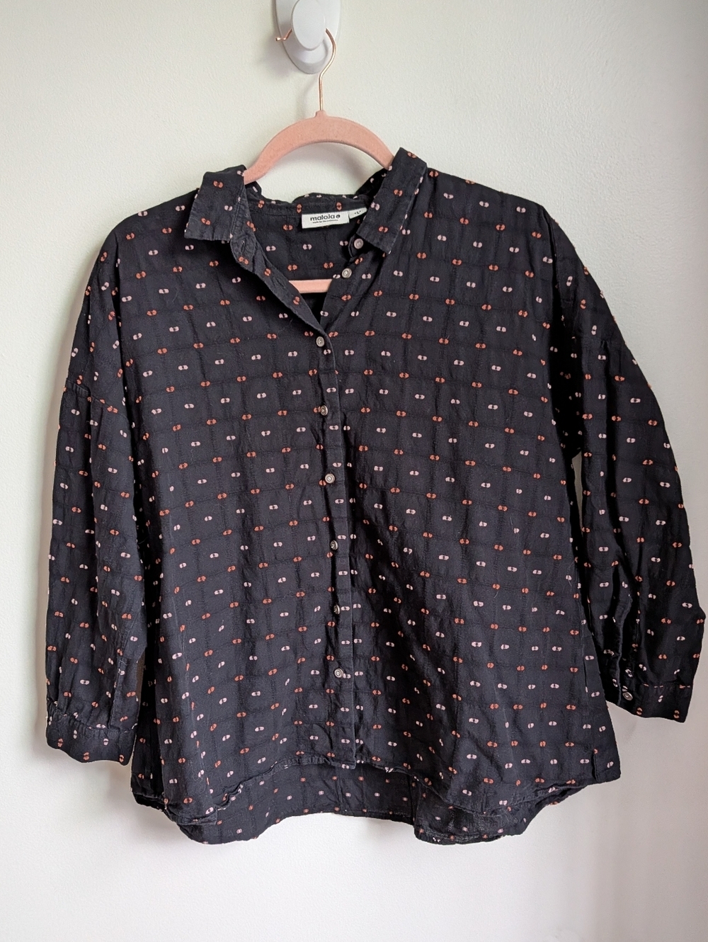 MALOJA Black Dots Cotton Casual Oversized Contemporary Button Front Shirt Large